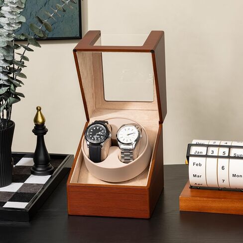 Automatic Watch Winder with Quiet Japanese Motor,AC Adapter or Battery Powered,Premium Leather Exterior and Soft Flexible Watch Pillows for Men's and Women's Watches in Saudi Arabia