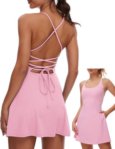 MOTEEPI Women's Tennis Dress Built-in Removable Bra & Shorts and 4 Functional Pockets for Golf & Active Clothes Outfits in Kuwait