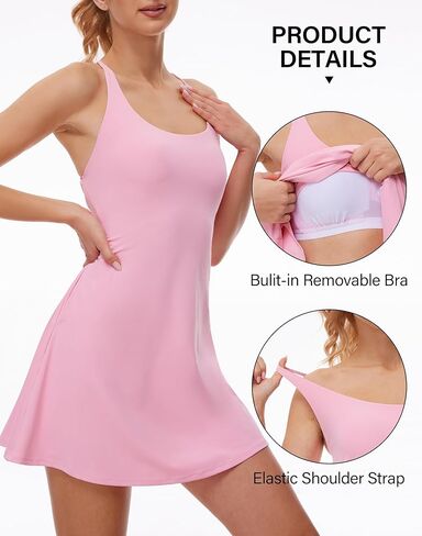 MOTEEPI Women's Tennis Dress Built-in Removable Bra & Shorts and 4 Functional Pockets for Golf & Active Clothes Outfits in Kuwait