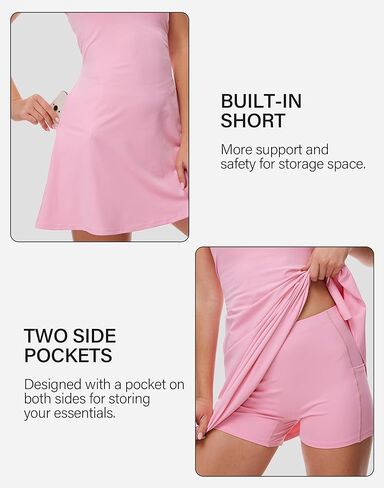 MOTEEPI Women's Tennis Dress Built-in Removable Bra & Shorts and 4 Functional Pockets for Golf & Active Clothes Outfits in Kuwait