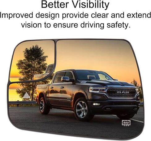 Driver Side Mirror Replacement for 2019 2020 2021 2022 2023 Dodge Ram 1500 2500 with BSD Heated Left Side Mirror Glass Replacement w/o Atuo Dimming in Saudi Arabia