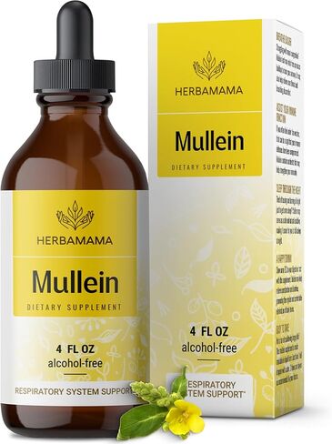 HERBAMAMA Mullein Drops for Lungs - Mullein Leaf Extract for Lung Detox - Vegan Respiratory Lung Health Support Supplement - Alcohol & Sugar-Free, 56-Day Supply in Kuwait