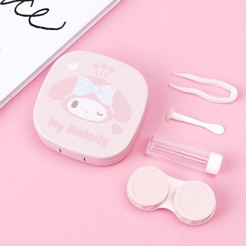 علبة عدسات لاصقة G-Ahora Kitty مع مرآة محمولة Soak Kitty صندوق تخزين كيتي حامل صندوق عدسات لاصقة لمجموعة حمل السفر (D، 1) in Kuwait