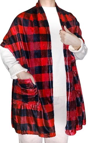 هدايا الجدة للنساء المسنات الجاموس منقوشة شال دافئ مع جيب أمامي شال شتوي لف للنساء الجدة in Kuwait