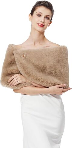 BEAUTELICATE Women Faux Fur Shawl Shrug Bridal Stole Wrap for Winter Wedding Party in Saudi Arabia