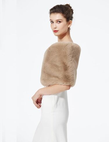 BEAUTELICATE Women Faux Fur Shawl Shrug Bridal Stole Wrap for Winter Wedding Party in Saudi Arabia