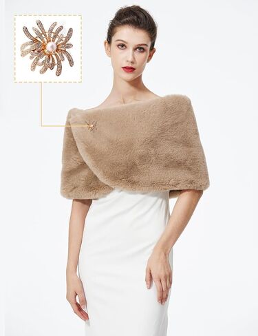 BEAUTELICATE Women Faux Fur Shawl Shrug Bridal Stole Wrap for Winter Wedding Party in Saudi Arabia