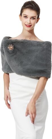 BEAUTELICATE Women Faux Fur Shawl Shrug Bridal Stole Wrap for Winter Wedding Party in Saudi Arabia