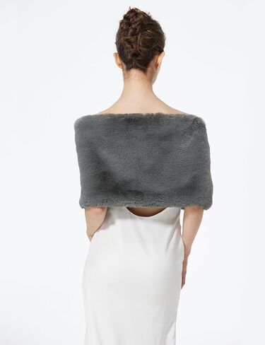 BEAUTELICATE Women Faux Fur Shawl Shrug Bridal Stole Wrap for Winter Wedding Party in Saudi Arabia