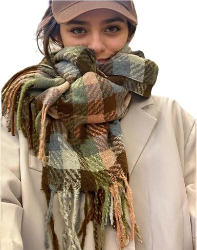 Scarf for Women Plaid Scarf Bulk Cashmere Feel Warm Soft Winter Scarves Lightweight Shawl Wraps in Saudi Arabia