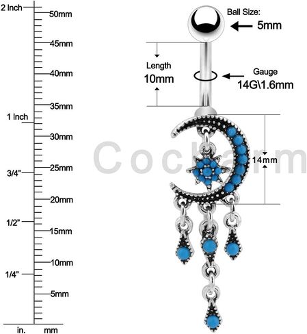 COCHARM Moon Dangle Belly Button Rings for Women 14g Belly Rings Dangling Cute Nave Rings Boho Belly Navel Piercing Jewelry… in Saudi Arabia