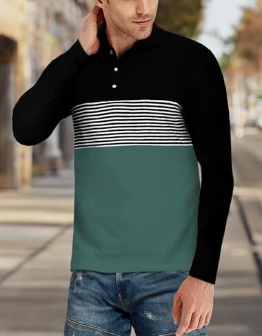 قمصان بولو بأكمام قصيرة للرجال من YTD، قمصان قطنية مخططة بقصة ضيقة وألوان متباينة in Kuwait