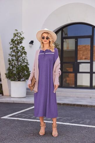 Ekouaer Women Long Sleeve Nightgowns Soft Henley Sleepshirts Full Length Sleep Dress in Saudi Arabia