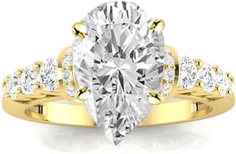 14K White Gold 3 Carat LAB GROWN DIAMOND Designer Four Prong Pave Set Round Pear Cut Diamond Engagement Ring (E-F Color VS2-SI1 Clarity 2 Ct Center) in Saudi Arabia