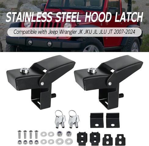 Black Stainless Steel Engine Hood Latch Lock Kit Replacement for Jeep Wrangler JK JKU JL JLU JT 2007-2024 in Saudi Arabia