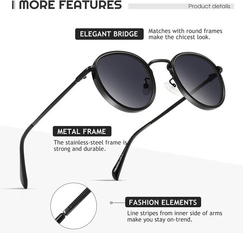 SUNGAIT Round Sunglasses for Women Men: Retro Sun Glasses for Driving Beach Camping Trip - UV400 Protection in Saudi Arabia