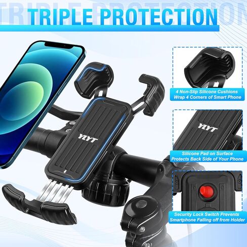 A3 Bike Phone Holder, Motorcycle Phone Mount, Road Bike Phone Holder, Bicycle Handlebar Cell Phone Clamp for iPhone 14 Plus/Pro Max, 13 Pro Max, Galaxy S22 and 4.7" - 6.8" Smartphones (Black) in Saudi Arabia
