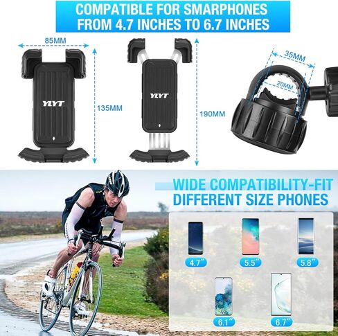 حامل هاتف للدراجة A3، حامل هاتف للدراجة النارية، حامل هاتف لدراجة الطريق، مشبك للهاتف الخلوي بمقود الدراجة لهواتف iPhone 14 Plus/Pro Max، 13 Pro Max، Galaxy S22 والهواتف الذكية 4.7 بوصة - 6.8 بوصة (أسود) in Kuwait