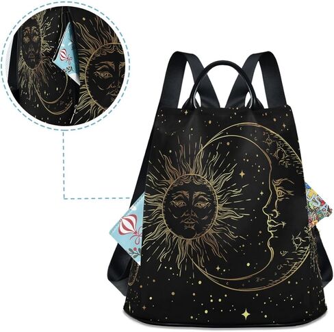 Golden Sun Moon Stars Boho Anti-Theft Backpack Purse for Women Fashion Bag Travel School Back Pack Rucksack Shoulder Bag in Kuwait