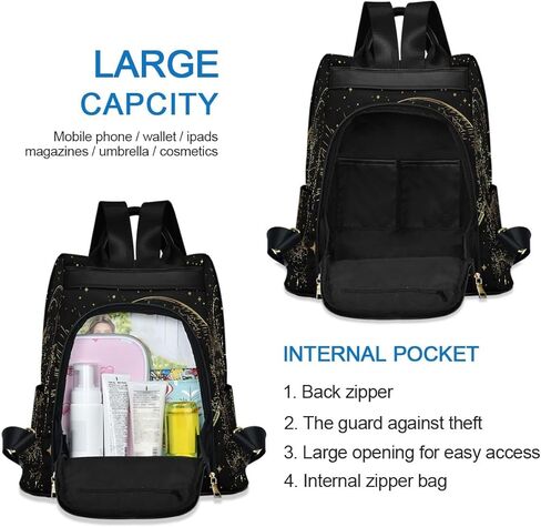 Golden Sun Moon Stars Boho Anti-Theft Backpack Purse for Women Fashion Bag Travel School Back Pack Rucksack Shoulder Bag in Kuwait