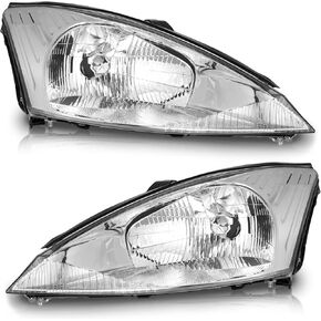 Headlights Compatible with 2000-2004 Ford Focus, Headlight Assembly Replacement for 00 2001 2002 2003 04 Ford Focus Headlamp Chrome Housing Clear Reflector Left+Right Side in Kuwait