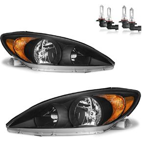 Headlights Assembly for 2002-2004 Toyota Camry Headlamp Replacement Chrome Housing Amber Reflector Driver & Passenger Side