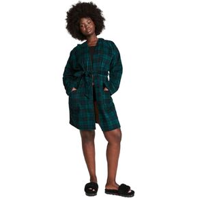 Victoria's Secret Pink Short Polar Fleece Bath Robe (US, Alpha, Medium, Large, Regular, Regular, Black Ivy Plaid)