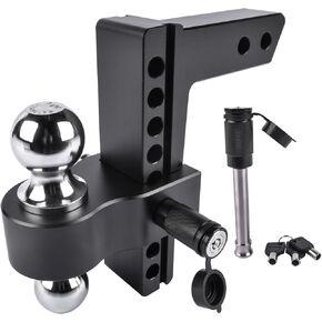 Adjustable Trailer Hitch 2-Inch Receiver - Heavy Duty Aluminum Tow Hitches with 8-Inch Drop/Rise - Dual Solid Ball 2" and 2-5/16"(12,500 LBS GTW) - Anti-Theft Locking Hitch Pins (Black)