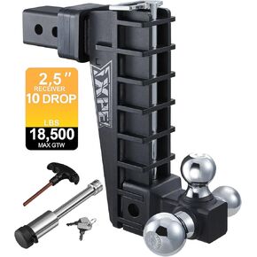 Adjustable Trailer Hitch,10 Inch Drop Hitch,Fits 2.5 Inch Receiver, 18,500 Lbs Gtw - Tow Hitch for Heavy Duty Truck