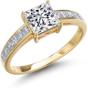 Gem Stone King 14K Yellow Gold IGI Certified Princess Lab Grown Diamond Engagement Ring For Women | 2.00 Cttw | Center Diamond 1.30 Ct | E-F Color | VS1 Clarity | Available in Size 5,6,7,8,9