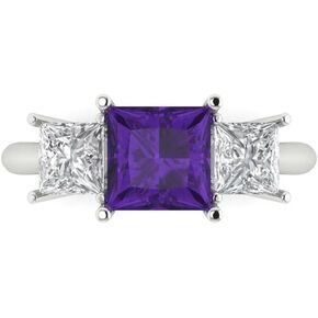 Clara Pucci 3.0ct Princess Cut 3 Stone Solitaire Natural Amethyst gemstone Designer Anniversary Bridal Engagement Ring 14k White Gold