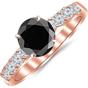 2.5 Carat 14K White Gold Classic Prong Set Diamond Engagement Ring with a 2 Carat Black Diamond Center (Heirloom Quality)