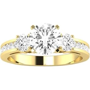 14K White Gold 3.75 Carat LAB GROWN DIAMOND Channel Set 3 Three Stone Round Cut Diamond Engagement Ring (E-F Color VS2-SI1 Clarity 3 Ct Center)