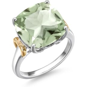 Gem Stone King 925 Sterling Silver and 10K Yellow Gold 12MM Cushion Gemstone Birthstone Solitaire Engagement Ring | Wedding Engagement Anniversary Promise Ring For Women
