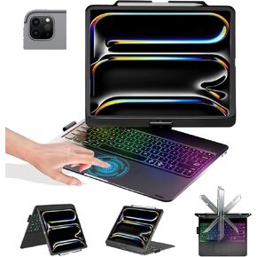 BABG Keyboard Case for iPad Air 13 inch,Compatible with iPad Pro 13 inch M4 2024&iPad 12.9 inch 6th/5th /4th/3rd Gen,Mulit-Toupad,360° Rotatable,Backlits,Wireless,Apple Pencil Charging-Shiny Black
