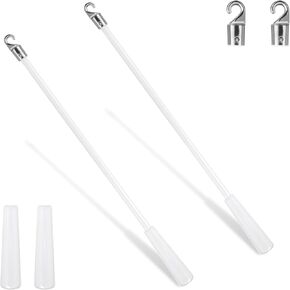 2 Pieces Fiberglass Blind Wand White Vertical Long Blinds Replacement Parts with Handle Hook Curtain Stick Blinds Tilt Wand for Windows Curtain Door Shades Opener Accessory