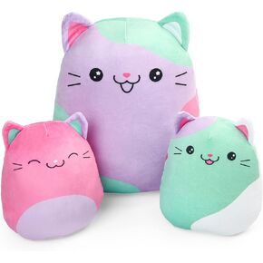BenBen Cat Plush Toy, 12" and 7'' Plushies, Set of 3, Squishy Kitty Stuffed Animal Toy Hugging Pillow, Soft Cushion Plush Pillow, Chirstmas Gift for Kids, Easter Basket Stuffers