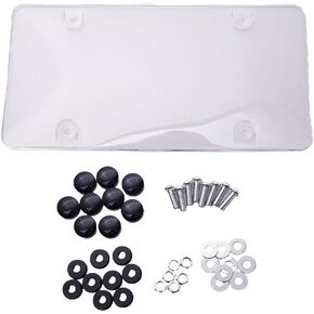 2Pcs Clear Unbreakable License Plate Shields Plate Cover License Shell Protective Modified Transparent License Plate Frames License Plate Frame Carbon Fiber License Plate Frame with Fastening Screws