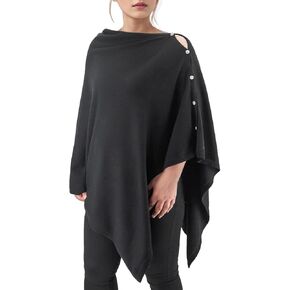 MissShorthair Women's Lightweight Knitted Scarf Poncho Sweater Cape Shawl Versatile Fall Winter Ponchos Wraps Plus black