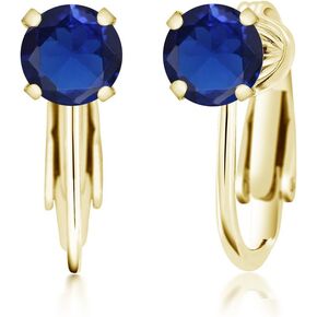 Gem Stone King 18K Yellow Gold Plated Silver Created Sapphire Clip On Earrings For Women (2.00 Cttw, Round 6MM)