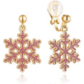SELOVO Clip on Earrings Not Pierced Snowflake Stud Earrings Enamel Gold Tone