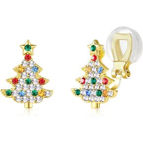 YOQUCOL Christmas Tree Shape Clip On Stud Earrings Cubic Zirconia Crystal Not Pierced Studs Earrings for Women