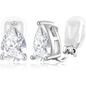 Gifts for Mom - Round/Teardrop/Heart/Clover/Mom Cubic Zirconia Clip on Earrings Studs, Non Pierced Earrings Elegant Jewelry Gifts for Her