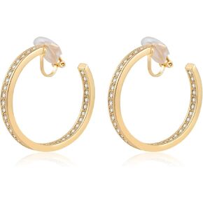 LAXPICOL Fashion Sparkly Cubic Zironia Hoop Earrings Clip On Earrings For Women No-piercing Gold/Silver Tone