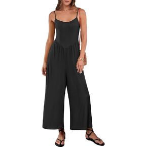 ANRABESS Women's Jumpsuits 2025 Summer Dressy Casual Sleeveless Scoop Neck Spaghetti Straps Wide Leg One Piece Romper Outfits