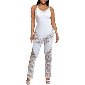 Jumpsuits for Women One Piece Tank Spaghetti Straps V Neck Bodycon Lace Sexy Skinny Pants Romper Party Clubwear