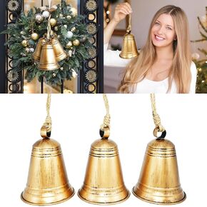 Christmas Ornament Decoration Bell: Large Vintage Gold Outdoor Hanging Bell, Metal Rustic Bell for Christmas Tree, Mantle, Wreath, Wind Chime, Porch, Door, Pine, Yard, Wreath (Bell)