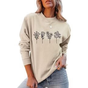 JBF Cloth Flower Sweatshirt Womens 80s Vintage Minimalistic Floral Printed Long Sleeves Sweatshirt Pullovers Tops