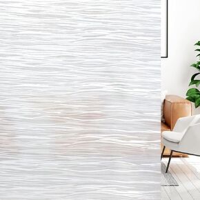 LUTE Window Privacy Film Frosted Glass Window Film, Removable Sun Blocking Heat Control Door Window Covering, Static Cling Frosting Decorative Window Cling Glass Sticker, Wave Pure, 17.5" x 78.7"