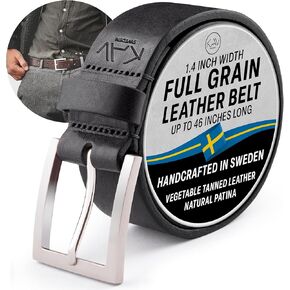 Stala - Mens Leather Belt - 1.4" Handmade in Sweden with Italian Full Grain Leather, black leather belt men